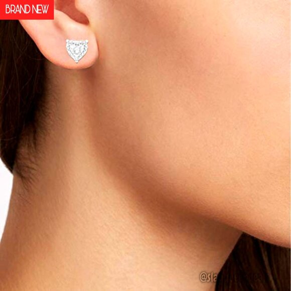 1/4 Cttw Diamond Heart Stud Earrings in Sterling Silver - Picture 3 of 8